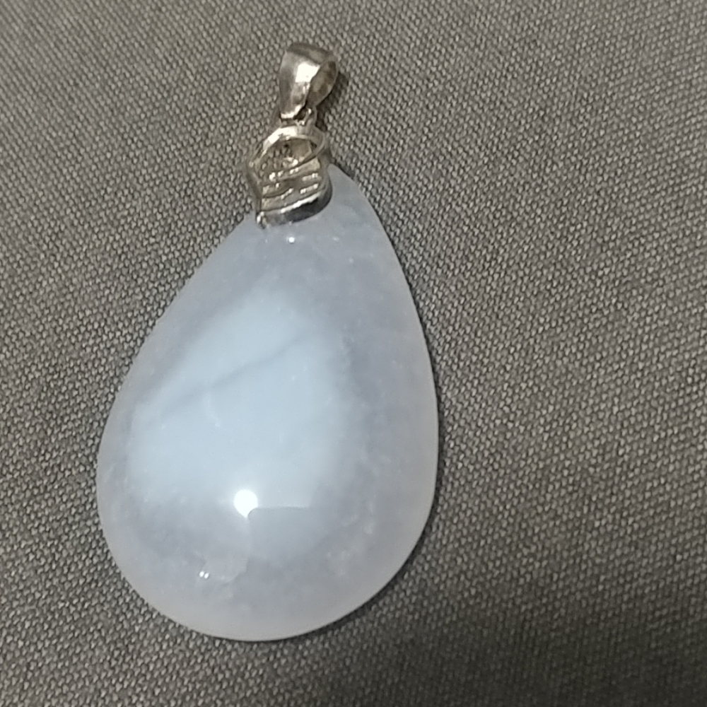 Natural Blue Chalcedony Gemstone 925 Sterling Silver Pendant